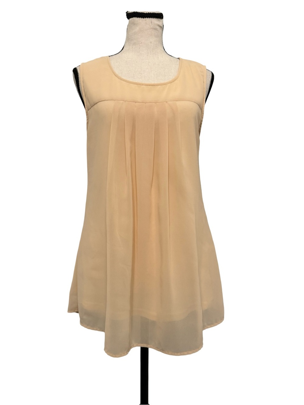 Timeson Beige Sleeveless Pleated Blouse Size S Chiffon Layered Tunic Top